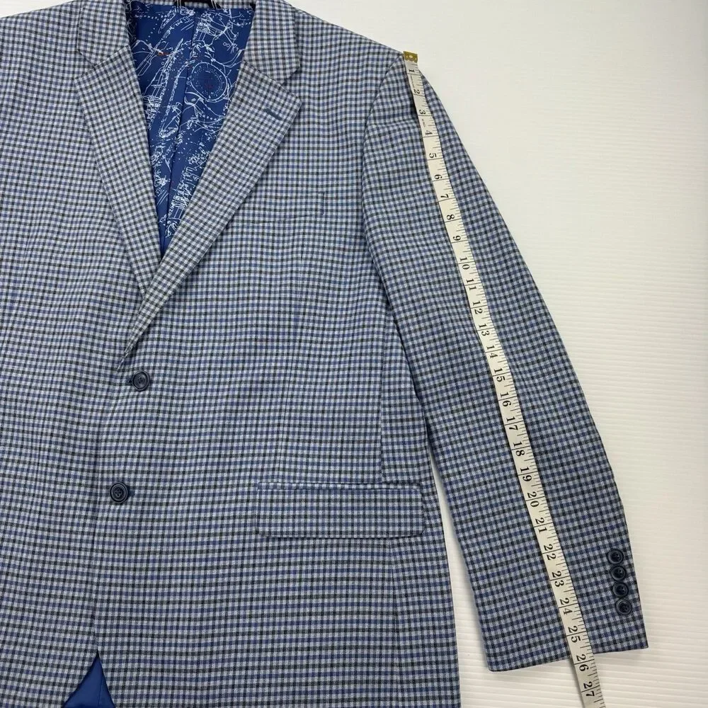 Nautica Mens Blue Plaid Blazer Sport Coat Stretch Map Lining 48R
